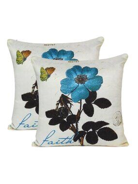 Oussum Floral & Leaf Printed Cotton White Pillow Case Set of 2 Decorative case